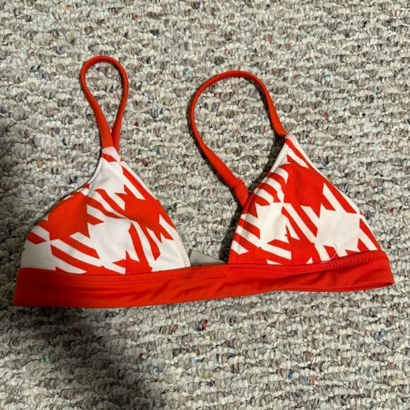 Solid & Striped The Morgan Scoop Neck Bikini Top Lipstick Red Gingham Size Small - Picture 4 of 10